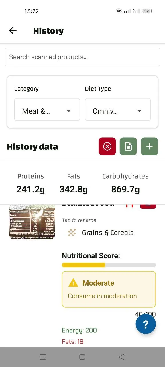 Luminatens app screen - Results View