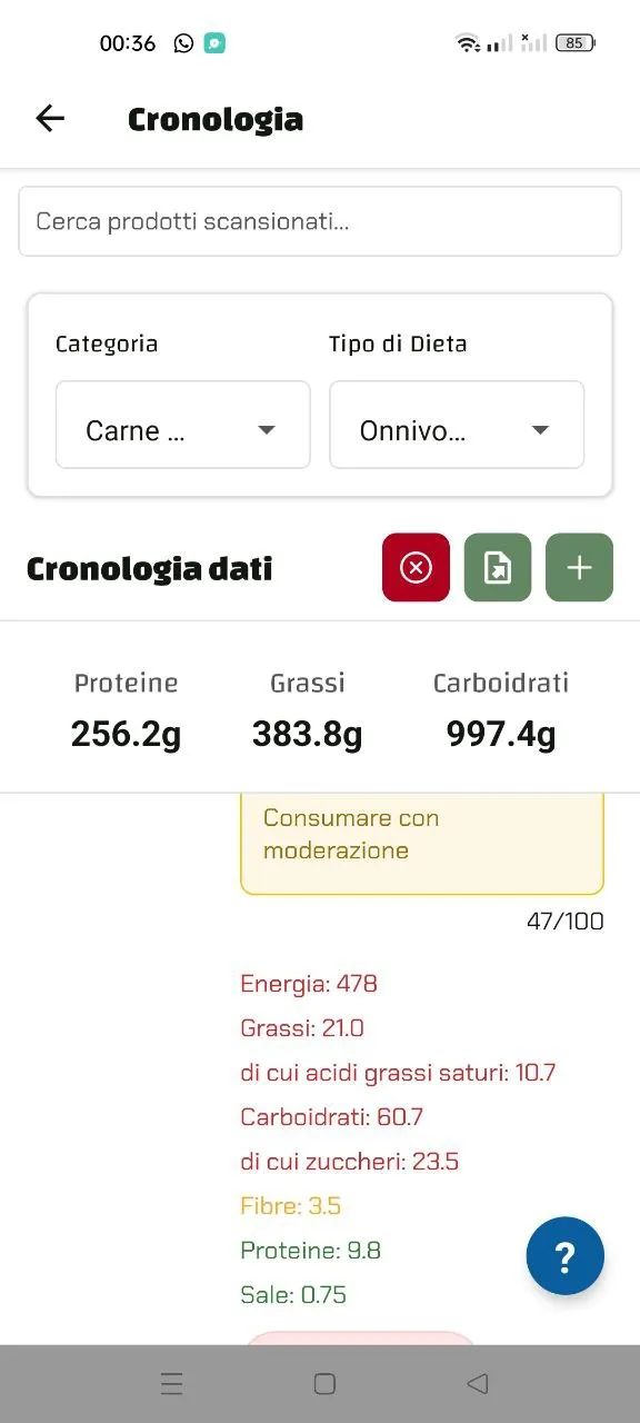 Schermata app Luminatens - Visualizzazione Risultati