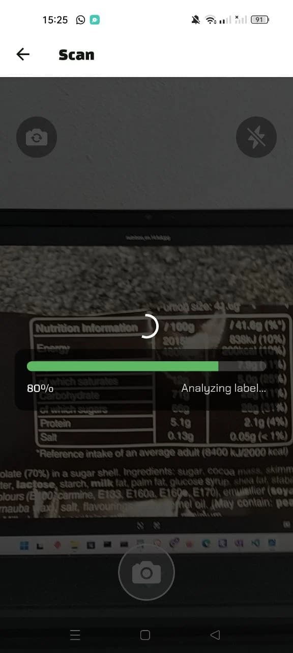 Luminatens app screen - Product Scan