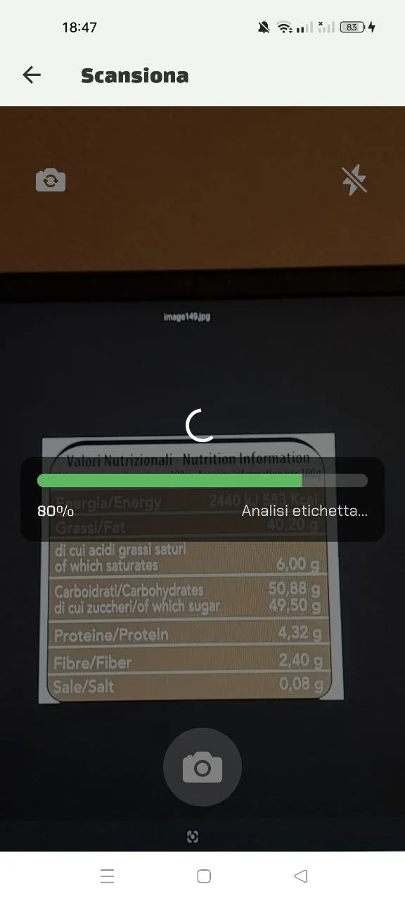 Schermata app Luminatens - Scansione Prodotto