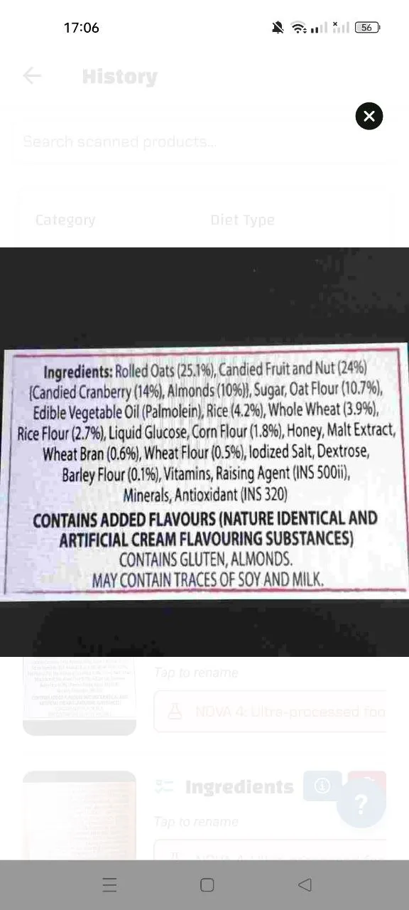 Luminatens app - Scanning ingredient list
