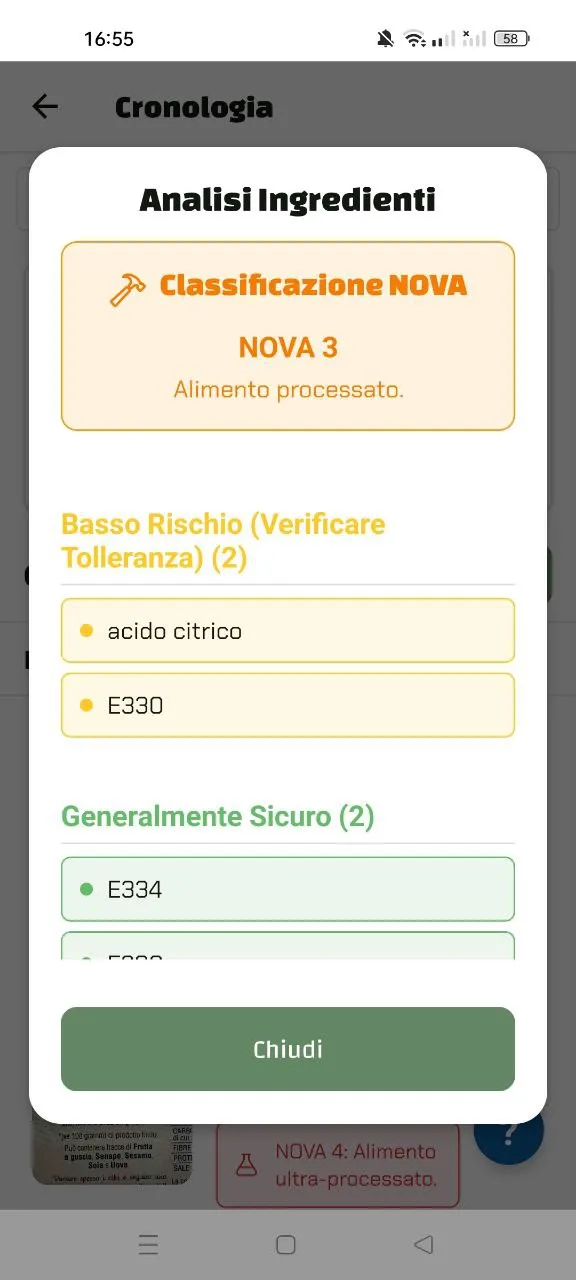 App Luminatens - Risultati analisi ingredienti