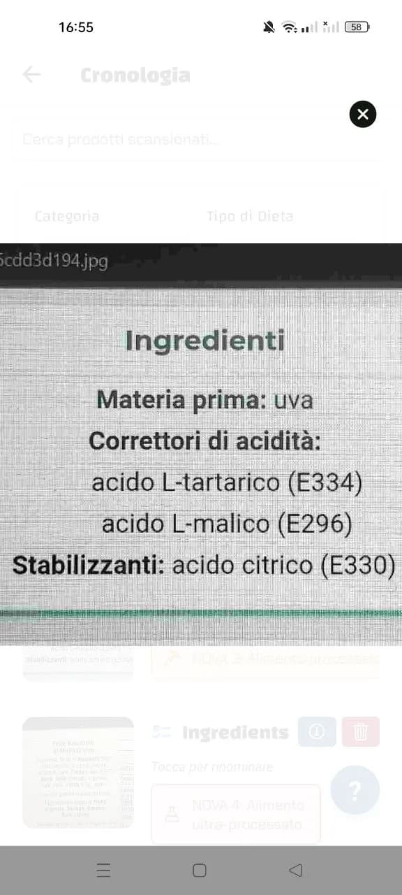 App Luminatens - Scansione lista ingredienti